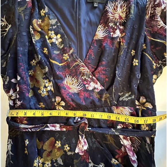 Lane Bryant Maxi Dress Womens Size 22 Navy Floral Chiffon Flutter Sleeve Belt 2X - Picture 8 of 9